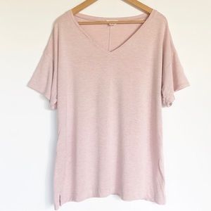 Loft Lounge Blush Pink V Neck Tee Sz XL French Terry Pullover Short Sleeve Shirt